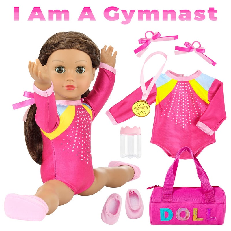 K. T. Fancy K.T. Fancy 18 Inch Doll Gymnastics Clothes Set - Pink Leotard  Shoes  Gym Bag  Olympic Medal  Water Bottle & Hair Accessories for Doll Play  Doll Not Included - Image 3